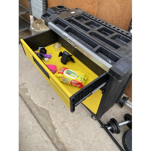 1290 - A STANLEY WORKSHOP TOOL TROLLEY INCORPORATING A DRAWER AND LOWER CUPBOARD