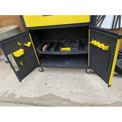 1290 - A STANLEY WORKSHOP TOOL TROLLEY INCORPORATING A DRAWER AND LOWER CUPBOARD