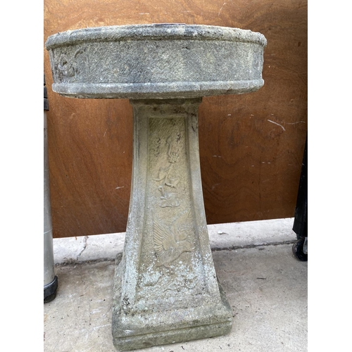 1291 - A RECONSTITUTED STONE BIRD BATH WITH PEDESTAL BASE