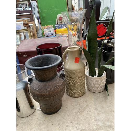 1305 - AN ASSORTMENT OF GLASS AND CERAMIC VASES