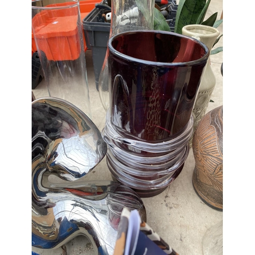 1305 - AN ASSORTMENT OF GLASS AND CERAMIC VASES