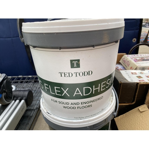 1308 - FIVE TUBS OF FLEX ADHESIVE AND A TUB OF WHITE PAINT