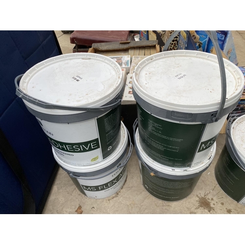 1308 - FIVE TUBS OF FLEX ADHESIVE AND A TUB OF WHITE PAINT