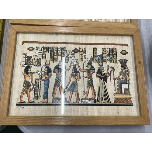 132 - THREE FRAMED EGYPTIAN PRINTS ON PAPYRUS