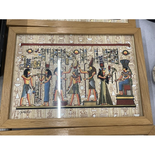 132 - THREE FRAMED EGYPTIAN PRINTS ON PAPYRUS