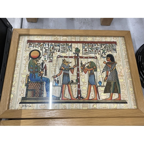 132 - THREE FRAMED EGYPTIAN PRINTS ON PAPYRUS