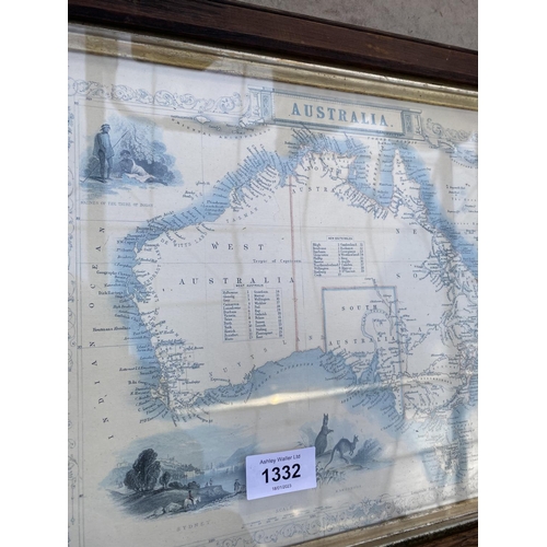 1332 - A FRAMED MAP OF AUSTRALIA