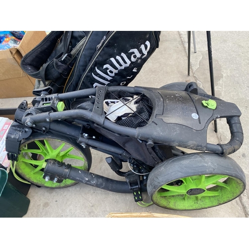 1367 - A GOLF BAG AND GOLF TROLLEY AND AN ASSORTMENT OF GOLF CLUBS TO INCLUDE TAYLORMADE, CALLAWAY AND CLEV... 