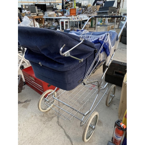 1449 - A VINTAGE SILVER CROSS STYLE PRAM