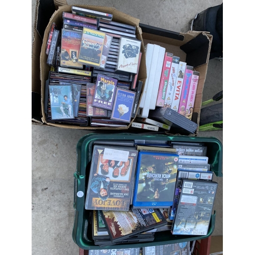 1485 - A LARGE ASSORTMENT OF DVDS, VHS AND CASSETTES ETC