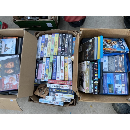 1486 - AN ASSORTMENT OF DVDS, VHS AND BLU-RAYS ETC