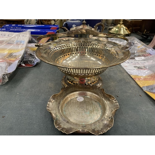 180 - TWO VINTAGE SILVER PLATED ITEMS - PEDESTAL BOWL WITH PIERCED GALLERY DESIGN AND SMALLER DISH