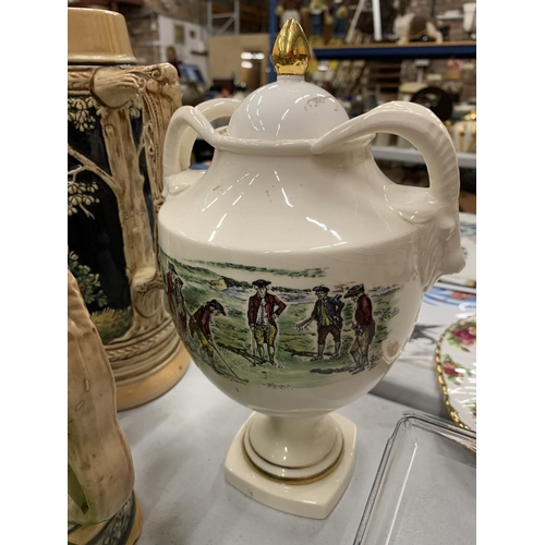 197 - A LARGE QUANTITY OF BEER STEINS SOME WITH LIDS PLUS A TOBY JUG, VASE, ETC