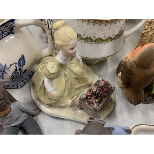 206 - A MIXED LOT OF CERAMICS TO INCLUDE COOPERCRAFT DOGS, CABINET PLATES, TRINKET BOXES, FIGURINES, ETC