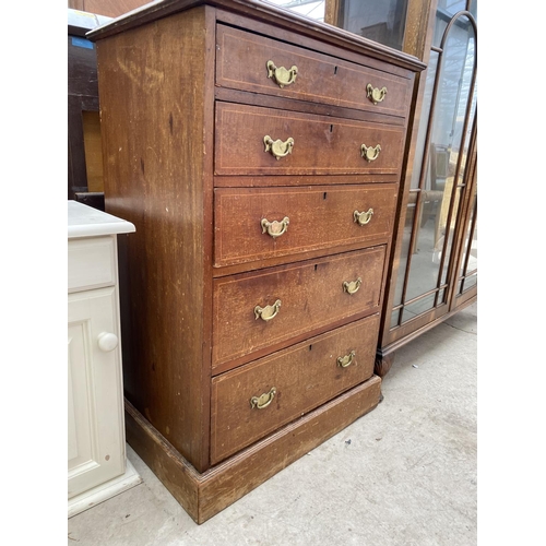 2247 - AN EDWARDIAN MAHOGANY AND INLAID CHEST OF FIVE GRAUATED DRAWERS, 26