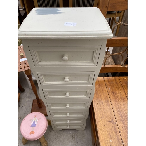 2252 - A SMALL MODERN PAINTED STOOL, SMALL PAINTED CHEST OF SEVEN DRAWERS, 12