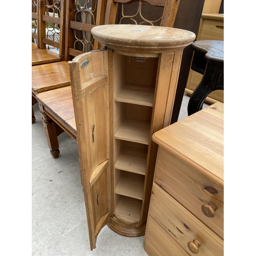 2254 - A MODERN ROUND PINE STORAGE CABINET WITH SHAM DRAWERS, 12