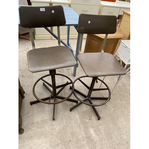 2258 - A PAIR OF 'PEL FORME SERIES' (1983) INDUSTRIAL SWIVEL HIGH BACK STOOLS AND METAL PLANT TROUGH ON STA... 