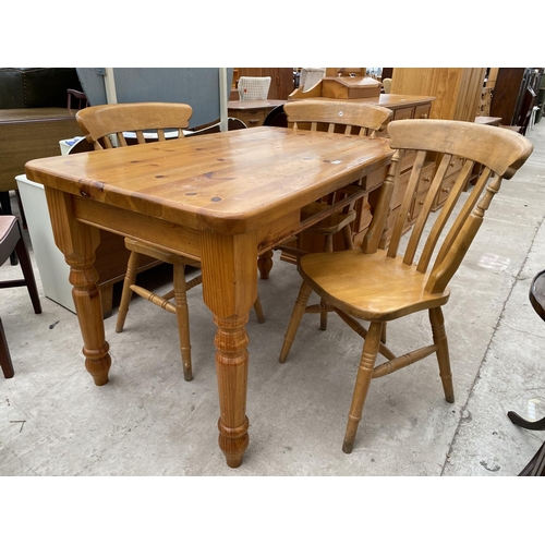 2261 - A VICTORIAN STYLE PINE KITCHEN TABLE ON TURNED LEGS, 48X29