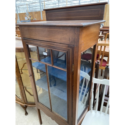 2270 - AN EDWARDIAN MAHOGANY AND INLAID CHINA CABINET ON OPEN BASE, 25