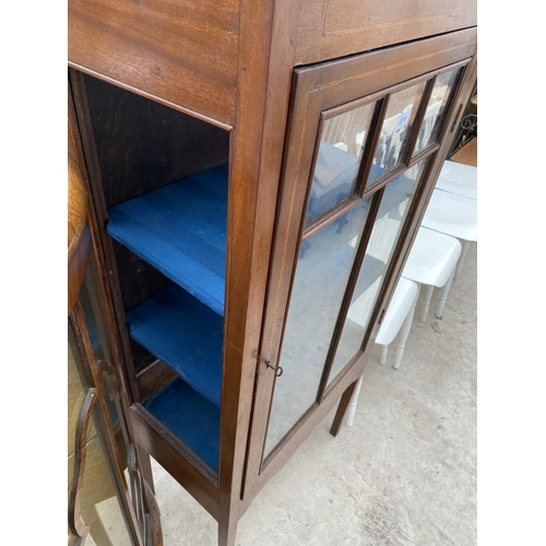 2270 - AN EDWARDIAN MAHOGANY AND INLAID CHINA CABINET ON OPEN BASE, 25