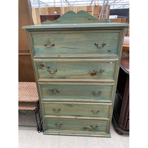 2273 - A MODERN GREEN PAINTED PINE CHEST OF FIVE DRAWERS, 31