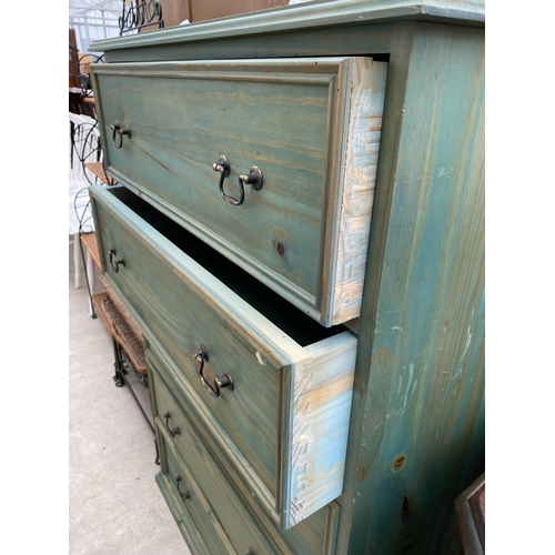 2273 - A MODERN GREEN PAINTED PINE CHEST OF FIVE DRAWERS, 31