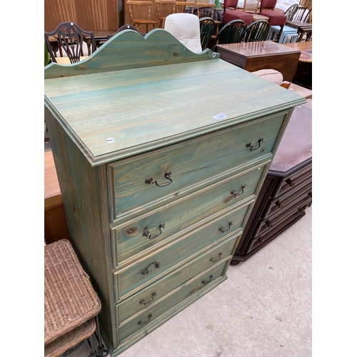 2273 - A MODERN GREEN PAINTED PINE CHEST OF FIVE DRAWERS, 31