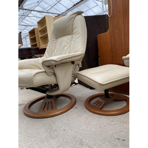 2283 - A CREAM SWIVEL RECLINER AND STOOL