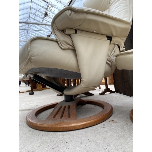 2283 - A CREAM SWIVEL RECLINER AND STOOL