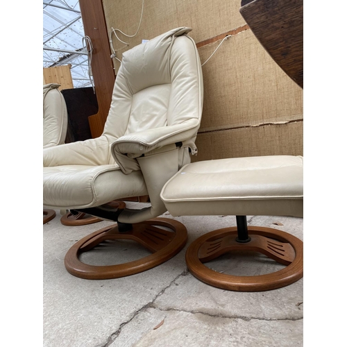 2284 - A CREAM SWIVEL RECLINER AND STOOL