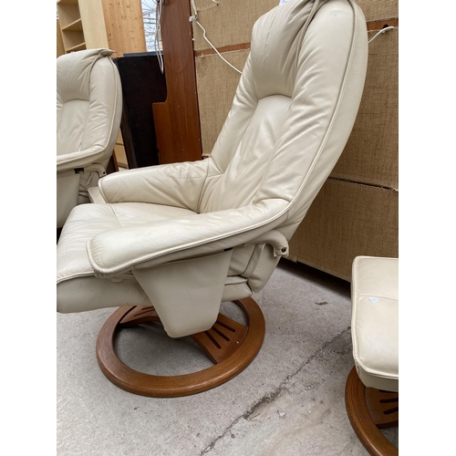 2284 - A CREAM SWIVEL RECLINER AND STOOL