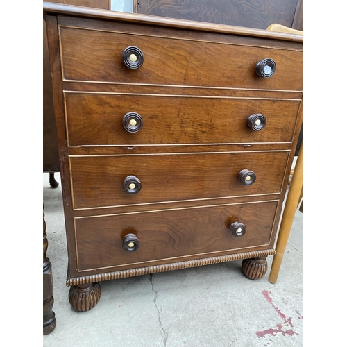 2305 - A 19TH CENTURY MAHOGANY CHEST COMMODE WITH TURNED HANDLES AND BALL FLUTED LEGS