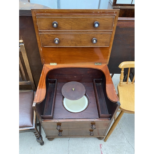 2305 - A 19TH CENTURY MAHOGANY CHEST COMMODE WITH TURNED HANDLES AND BALL FLUTED LEGS