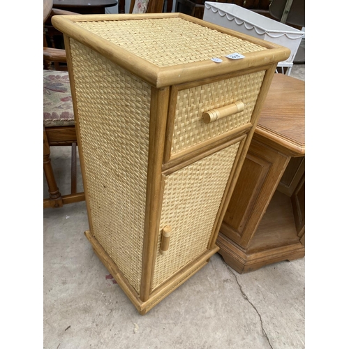 2313 - A HEXAGONAL OAK CUPBOARD AND WICKER LOCKER