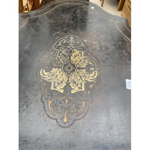 2316 - A 19TH CENTURY EBONISED CENTRE TABLE WITH BOULLE INSET TOP, COMPLETE WITH SINGLE DRAWER, ON CABRIOLE... 