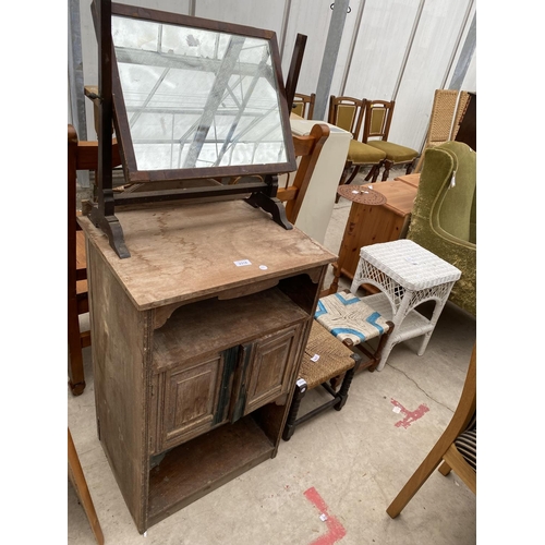 2318 - AN EDWARDIAN TWO DOOR CABINET, MODERN WALL MIRROR AND SWING FRAME DRESSING MIRROR