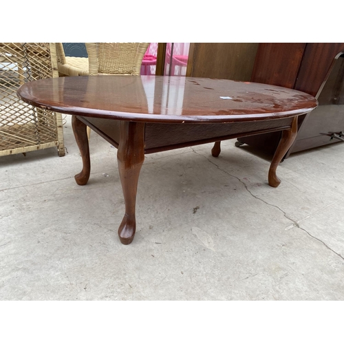 2323 - A MODERN OVAL COFFEE TABLE, STOOL ON CABRIOLE LEGS AND 16