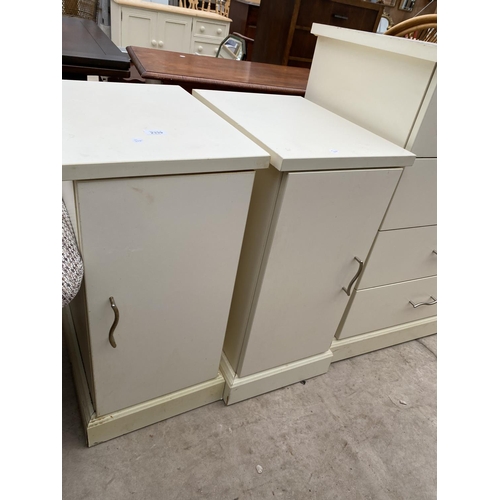 2339 - A PAIR OF MODERN WHITE BEDSIDE LOCKERS AND CHEST OF THREE DRAWERS