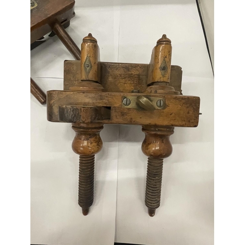 234 - AN ANTIQUE FRUITWOOD PLOUGH PLANE TOGETHER WITH A THUMB SCREW PLOUGH