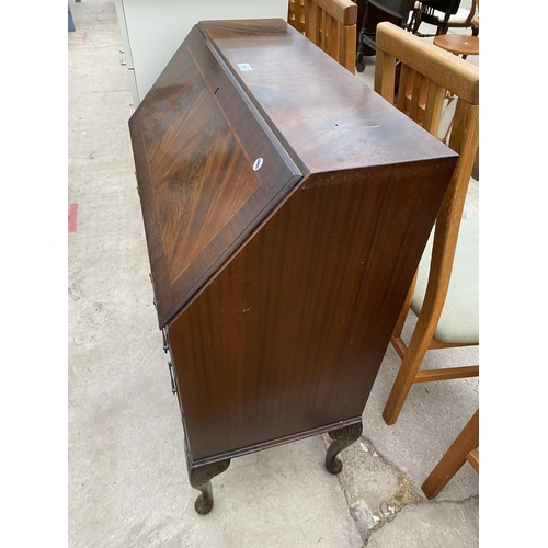 2342 - A REPRODUCTION MAHOGANY BUREAU ON CABRIOLE LEGS, 30