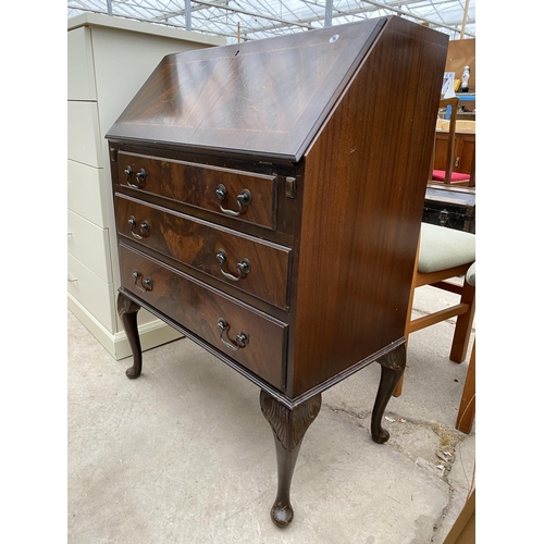 2342 - A REPRODUCTION MAHOGANY BUREAU ON CABRIOLE LEGS, 30