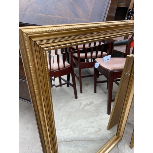 2343 - TWO MODERN GILT FRAMED WALL MIRRORS, 33X23