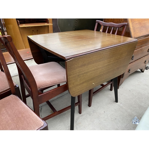 2344 - A RETRO E.GOMME STYLE DROP-LEAF TABLE AND FOUR STAG STYLE DINING CHAIRS