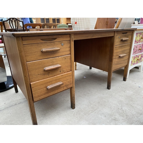 2347 - A MID 20TH CENTURY TWIN-PEDESTAL OFFICE DESK, 54X30