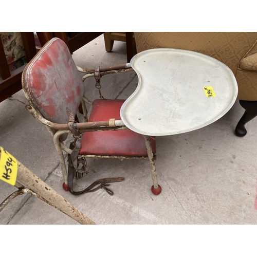 2350 - A METALWARE THREE TIER TROLLEY, KITCHEN STOOL AND TUBULAR CHILDS CHAIR WITH TRAY