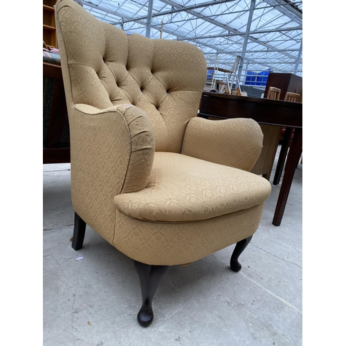 2351 - A  MODERN BUTTON-BACK EASY CHAIR ON FRONT CABRIOLE LEGS