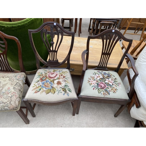 2355 - FOUR VARIOUS 19TH CENTURY MAHOGANY DINING CHAIRS ONE BEING A CARVER