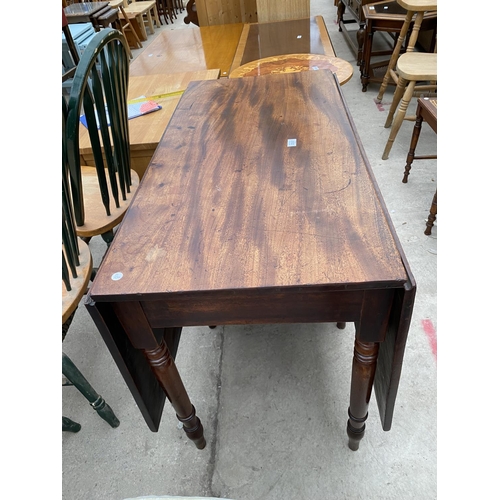 2357 - A 19TH CENTURY MAHOGANY DROP-LEAF DINING TABLE ON TURNED LEGS, 59X41