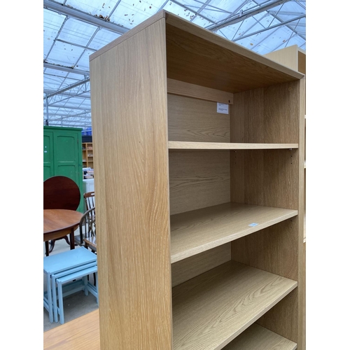 2360 - A MODERN OAK FIVE TIER OPEN BOOKCASE WITH DRAWER TO THE BASE, 31.5